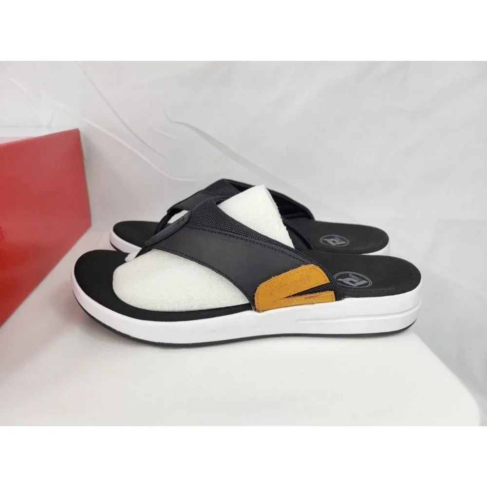 Propet Easton Leather Flip Flop Sandals Shoes Mens Size 10 Black White MSV011P - Picture 5 of 8